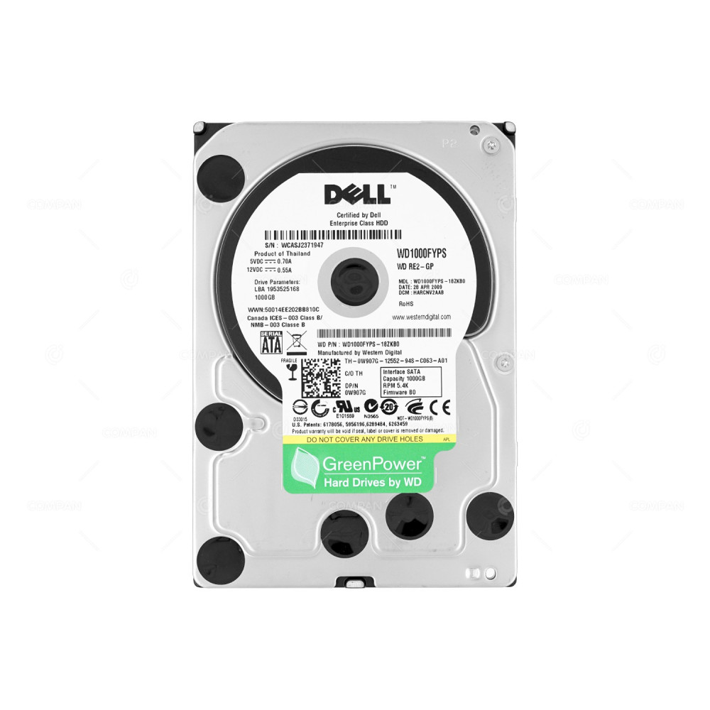 WD1000FYPS WD HARD DRIVE 1TB 5.4K 3G 16MB CACHE RE2-GP SATA II 3.5 LFF WD1000FYPS-18ZKB0, HARCNV2AAB, W907G, RE2-GP